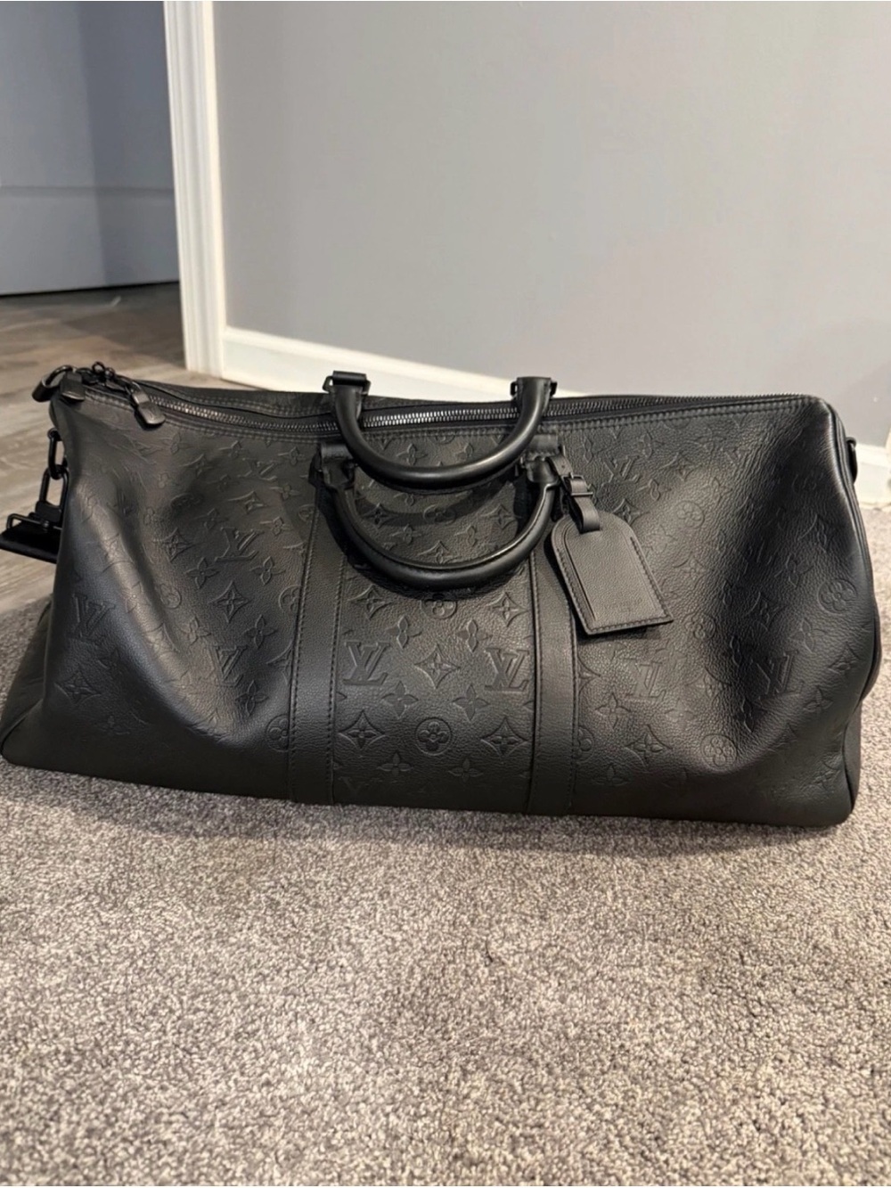 LOUIS VUITTON Monogram Keepall Bandouliere 50 Black Leather Weekender Duffle Bag
